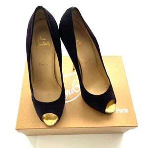 Christian Louboutin Suede Peep Toe Heels